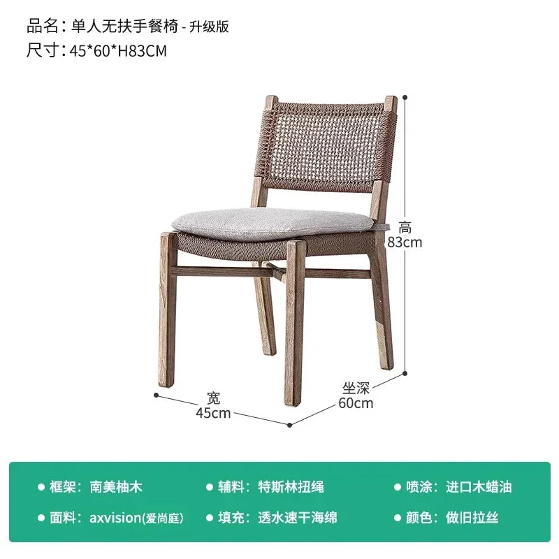 No-EN-Name-Null Outdoor European Free-Standing Brown Rectangle Shaped Wood Frame Table-Bench-Six Mesh Backrest Fabric Beige Cushions Chairs Sets/Colors-Brown/Beige