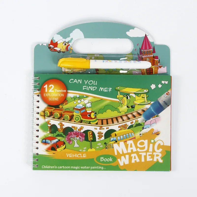 No-EN-Name-Null Babies-School-Age Kids 12 Scenes Magical Watercolor Pen Painting Multicolor Plastic-Cardboard Paper Early Educational Learning Reusable Drawing-Coloring Books-Pads /Ages: Newborn-School-Age Kids/Colors-Multicolor/Red/Green/Blue/Animal