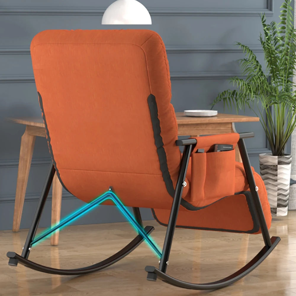 No-EN-Name-Null Indoor-Outdoor Waterproof Modern Nordic One Person Orange Soft Velvet Faux Leather Fabric Cushion Lazy Five Angle Adjustments Reclining Rocking Chairs/Colors-Orange/Beige/Gray