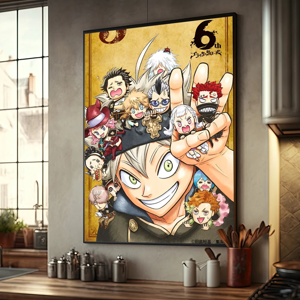 No-EN-Name-Null Modern Retro Rectangle Synthesized Paper Frameless HD Japanese Anime Black Clover Comics Books-Movies Design Self-Adhesive Waterproof Wall Art Posters/Colors-Black/Red/Orange/Multicolor