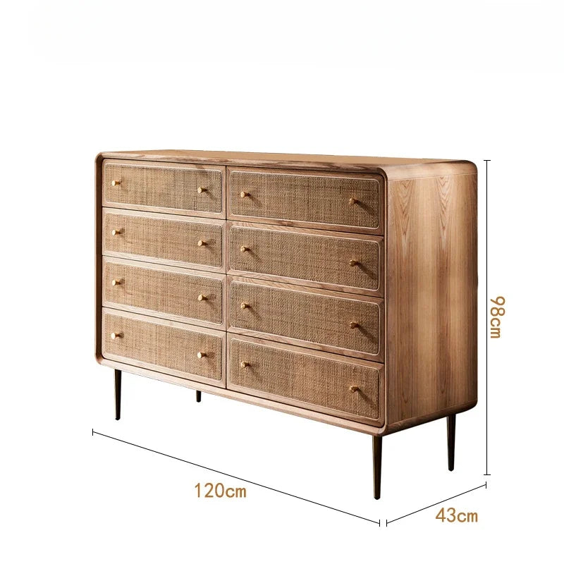 Brown Kitchen Storage Rattan Wood Sideboard w /Drawers/Doors