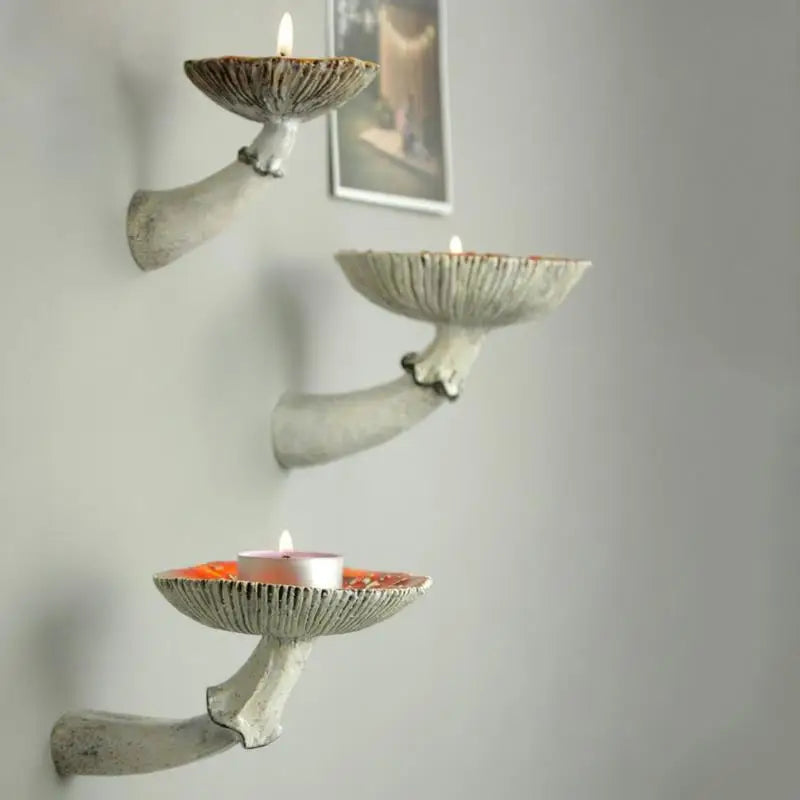 No-EN-Name-Null Modern Wall Mounted Unique Floating Shelves Red-White Amanita Mushroom Head-Stem-Cup Resin Candle Holder Trays/Colors-White/Red/Gray