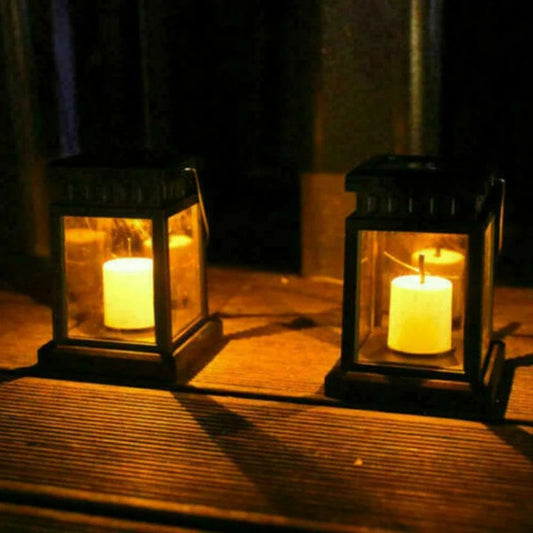 Outdoor SOLAR Warm Black Waterproof Plastic Square LED Lamp Beads Low Power Built-In Energy Storage Palace Lantern Lights/ 1 Handle/ 1 Clip