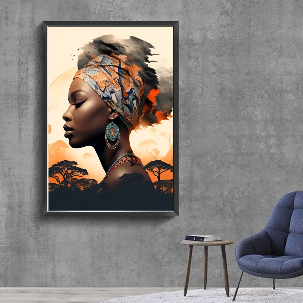 No-EN-Name-Null Modern Retro Unframed Waterproof Rectangle Shaped Vivid Multicolor HD Movie-TV Graffiti Beautiful African Woman Singer-Musician Art Posters / Colors-Black/Multicolor