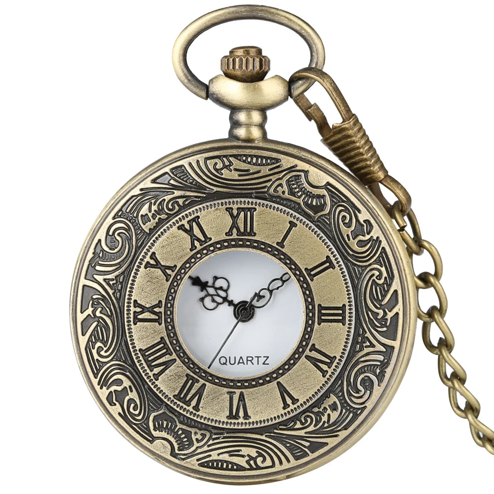 YISUYA Adults Men Antique Quartz Acrylic Face Round Shaped Metal Alloy Case Black Roman Numeral Steampunk Black Necklace Chain-Pocket Watches /Colors-Black/Gold/Silver/Bronze