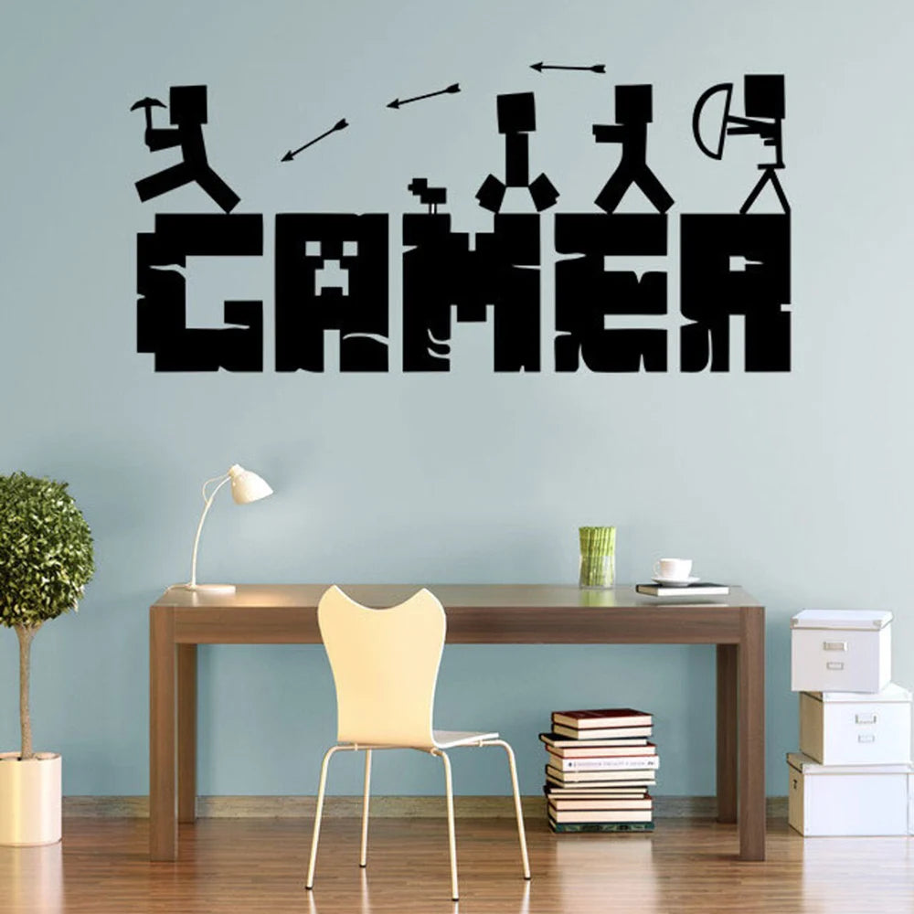 No-EN-Name-Null Kids Modern S-M-L Sizes Modern Waterproof Plastic Multicolor GAMER Videogames Removable Wall Paper Back-Vinyl Home Decor Decals/Colors-Black/White/Multicolor
