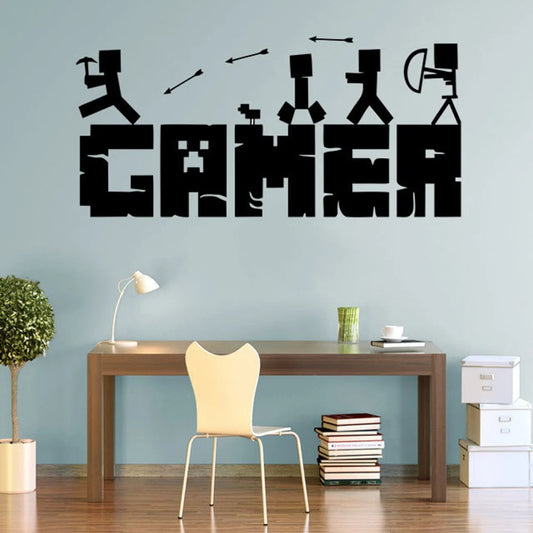 No-EN-Name-Null Kids Modern S-M-L Sizes Modern Waterproof Plastic Multicolor GAMER Videogames Removable Wall Paper Back-Vinyl Home Decor Decals/Colors-Black/White/Multicolor