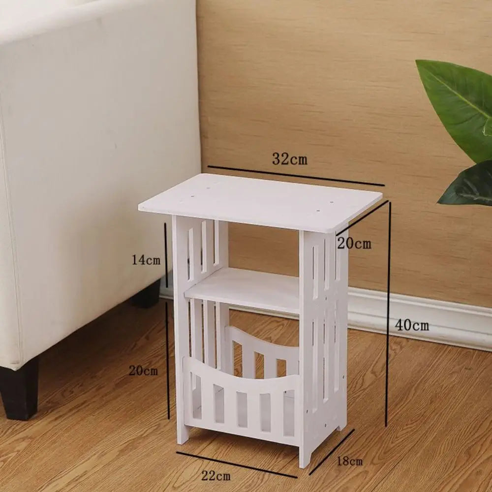 No-EN-Name-Null Modern Small 3-Tier Hallow-Out Fence-Like Design White Plastic Rectangle Lightweight Bedside Nightstands/Size: 40x32x22cm