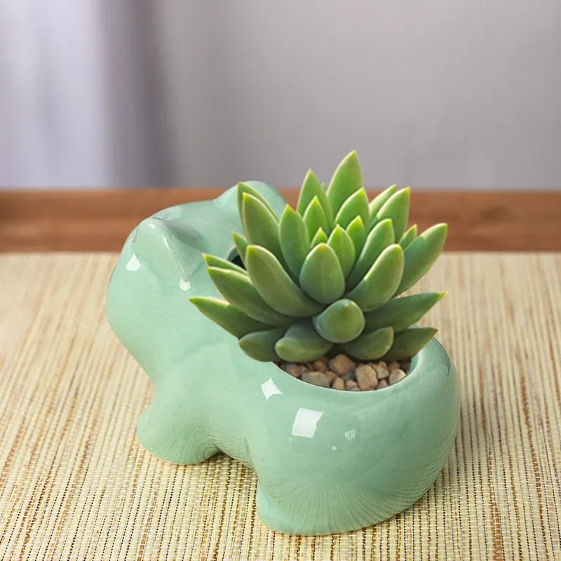 No-EN-Name-Null Indoor Glazed Porcelain Ceramic Cute Cartoon White-Green POKEMON Design Mini Succulent Desktop Flower Pots-Planters