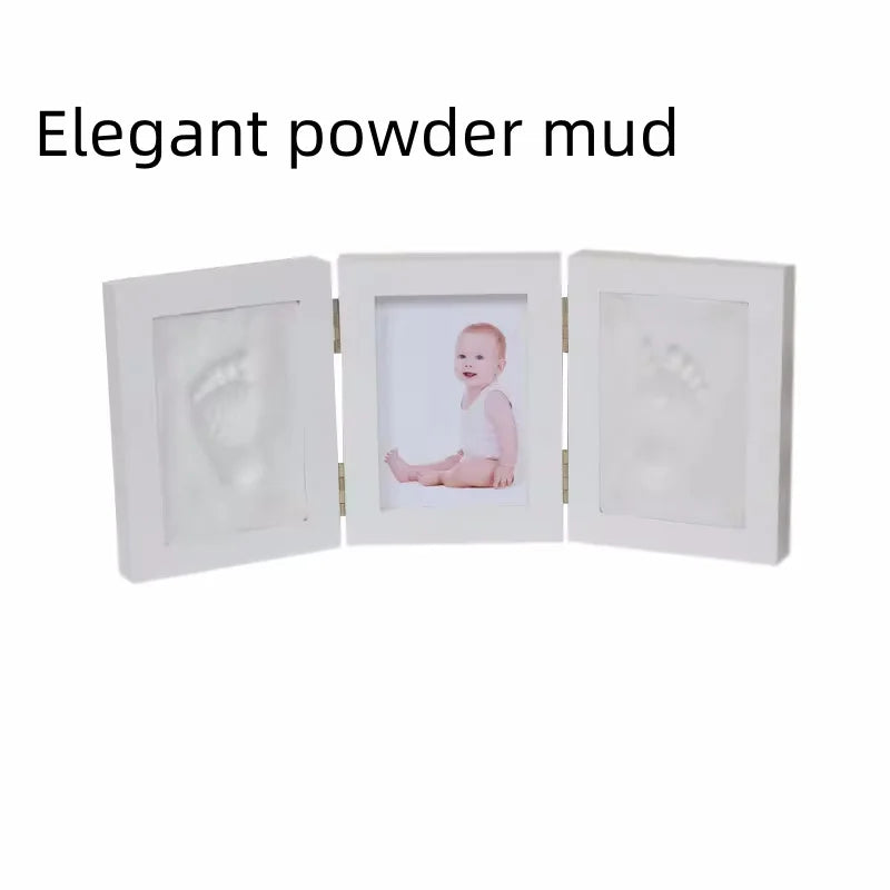 Newborn-3 Years Old White Solid Pine Tri-Fold Ink Pad Creating Hand-Foot In Plaster Of Paris Cement Print Keepsake Photo Frame