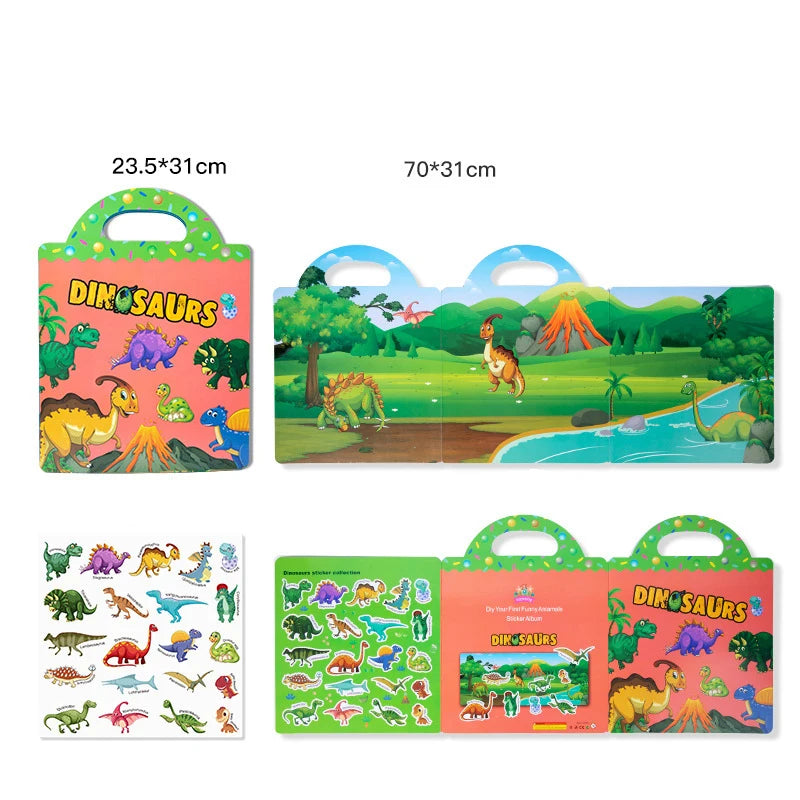 DATGO Parent-Preschool Kids Plastic-Vinyl Preschool Reusable Cartoon Copper Plate No-Tear Bubble Sticker Scene Paste Books Stickers-Sticker Machines /Ages :2 Years Old-Preschool Kids/Colors-Multicolor/Blue/Pink/Animal