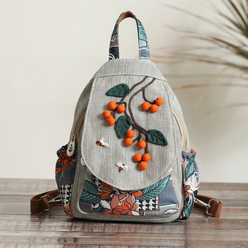 No-EN-Name-Null Women Large Lightweight Light Gray Polyester Fabric Mainland China Multicolor Floral Design Zippered External Front Pockets Back Zippered Shoulder Straps-Handle Single Compartment Travel Backpacks