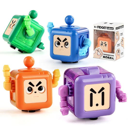 Kids Small Square Shape Handheld Cute Funny Cartoon Facial Expression Robot Anxiety-Stress Relief Smooth Plastic Fidget Toys/Colors-Green/Blue/Orange/Purple/Multicolor/Ages: 6-18 + Years Older