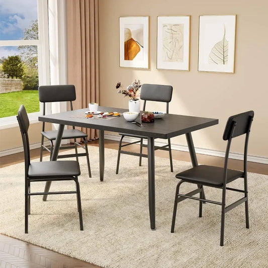 Kitchen Metal Framed Small Dining Table Set w/4 PU Leather Cushion Chairs/Anti-Slip Foot Pads/Colors-Black/Gray/Brown/Dimensions L x W x H: 44.88 x 29.52 x 29.52 inches