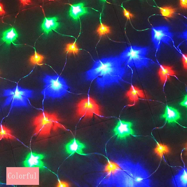 Outdoor-Indoor Plastic Body Solar-Powered Remote Control Dimmable Waterproof Multicolor Holiday LED Net Mesh Warm White Light Ropes-Garland String Lights/Colors-Multicolor/White/Blue