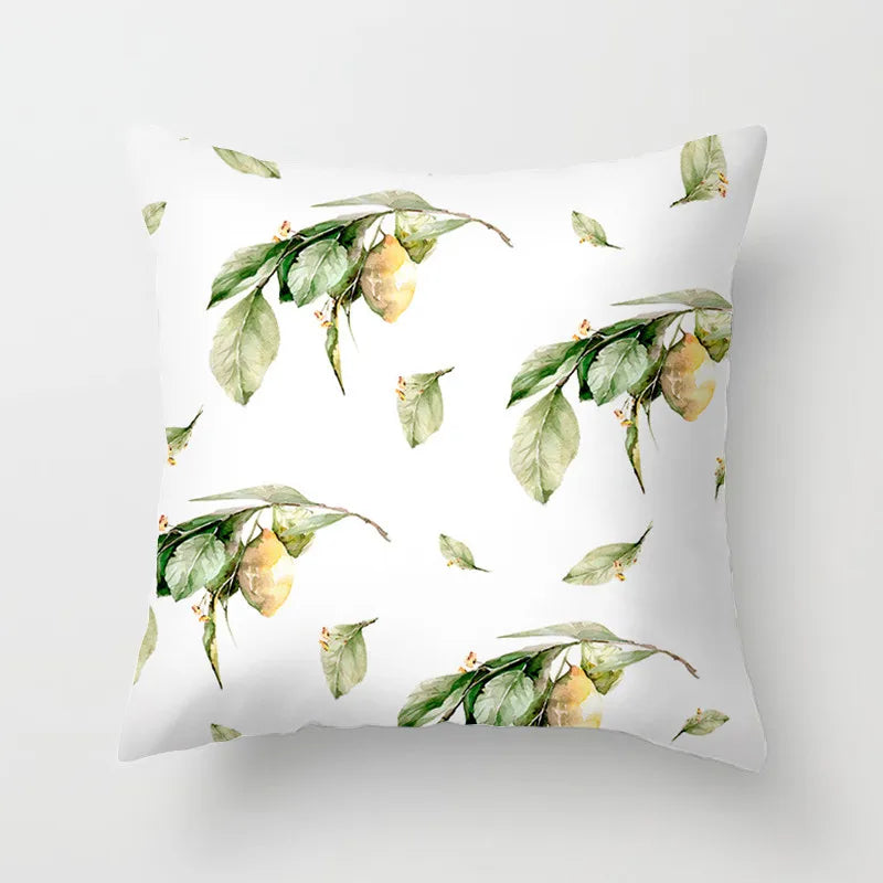 No-EN-Name-Null Modern Soft Plush Peach-Skin Polyester Fabric One-Sided Printed Square Decorative Lemon Pillowcases/Colors-Floral/Yellow/White/Green/Striped/Multicolor/Machine Washable /Ironing Instructions