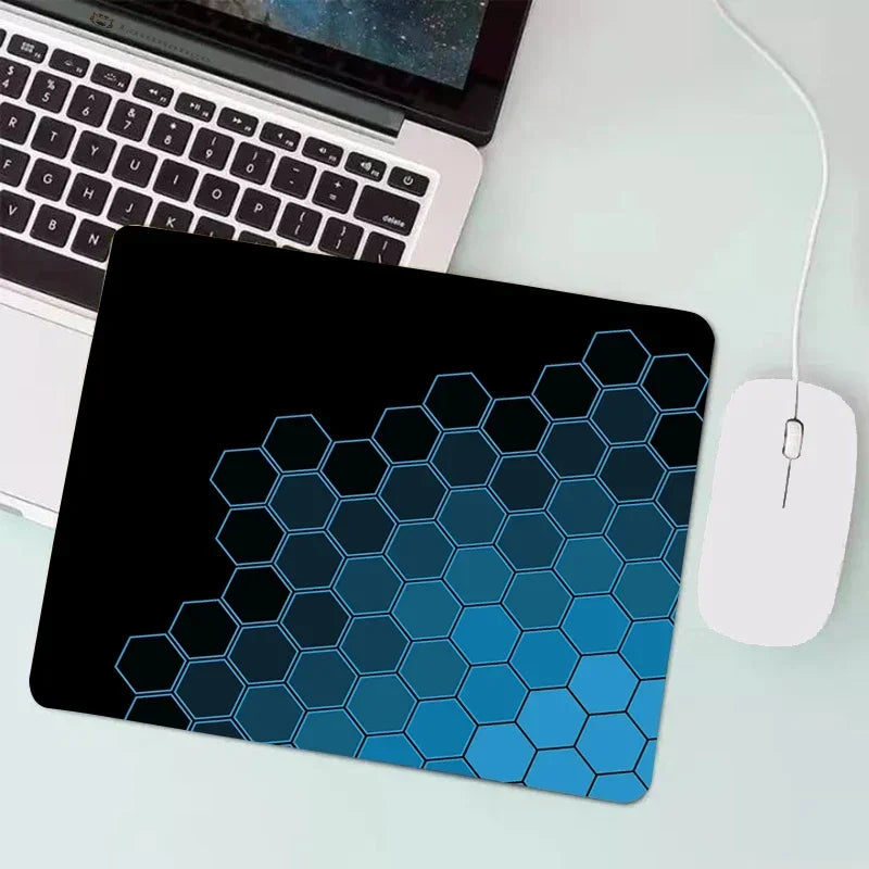 MAIRUIGE Small Waterproof Geometric Black Hexagon-Rectangle Shaped Durable Stitched Edges Soft Smooth Fabric Surface Non-Slip Rubber Base Gaming Mouse Pads