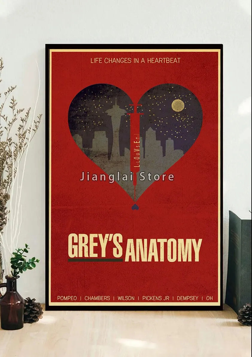 No-EN-Name-Null Unframed Printed Polyester Canvas Anime Cartoons-Movie-TV-Pop Culture-Life Changes In A Heartbeat Greys Anatomy Style Wall Art Posters/ Colors-Multicolor/Black/Beige/White/Gray/Gold/Floral