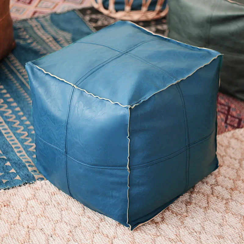 No-EN-Name-Null Modern Moroccan Square Cotton-Polyester-Feathers Fillers Synthetic Faux Leather Upholstery Removable Ottoman Pouf COVERS /Colors-Brown/Green/Gray/Blue/Geometric