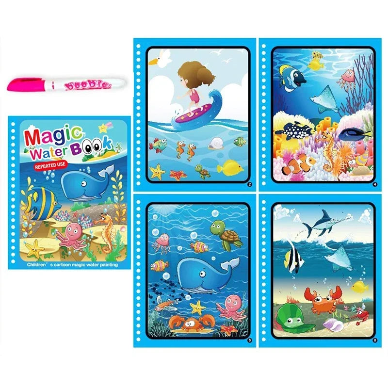 No-EN-Name-Null Kids Plastic Ringed Multicolor Early Education Magical Water Book Pen Paper Drawing Reusable Coloring Books-Pads/Ages: 3-8 Years Old/Colors-Blue/Green/Multicolor/Animals