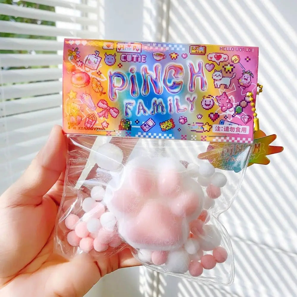 No-EN-Name-Null Kids Clear Transparent-Pink-Black Kawaii Cat Paws Pinch Squeeze Squishy Toys / For Ages: 6-18 Years Old/Colors- Black/Pink
