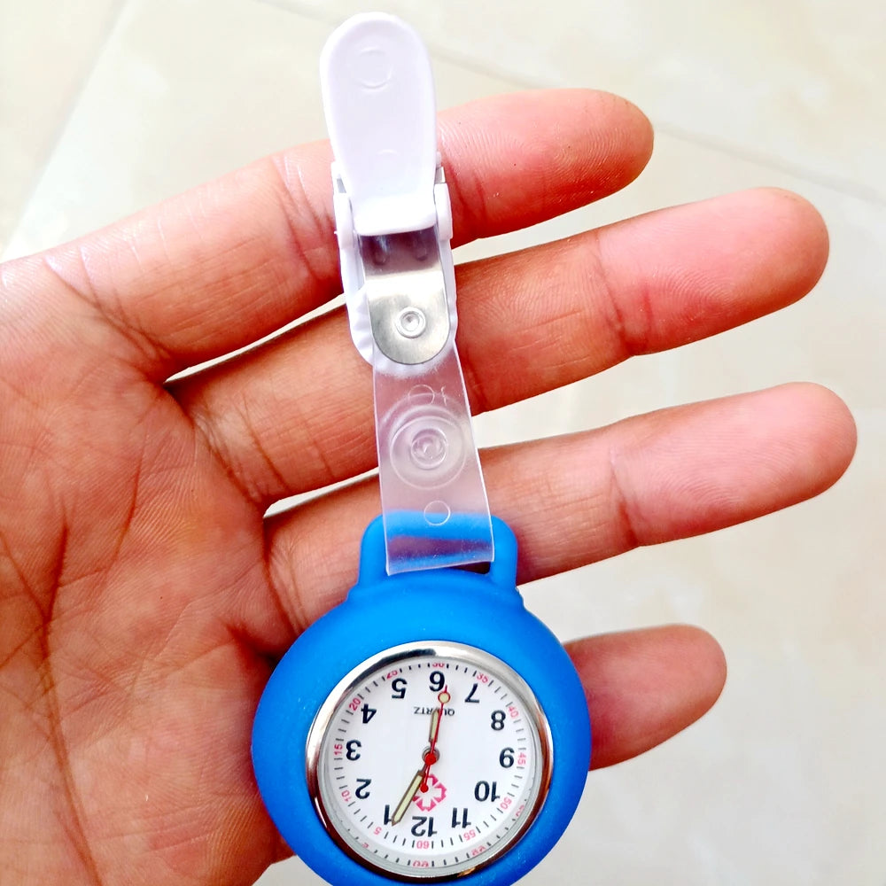 No-EN-Name-Null Adults Waterproof Quartz Analog Display Nurse-Doctors Glass Face Round Metal Alloy Case Red Silicone-Rubber Covered-Straps Arabic Numeral Clip-On Fob Pocket Watches /Colors-Pink/Red/White/Black/Purple/Light Blue/Blue