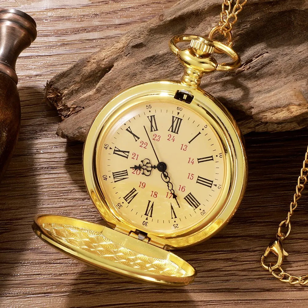 Unisex Adults Waterproof Antique Glass Face Quartz Analog Display To My Son-I Love You-Forever Design Gold-Silver Round Shaped Metal Alloy Case Vintage Steampunk Roman Numerals Gold Necklace Chain-Pocket Watches