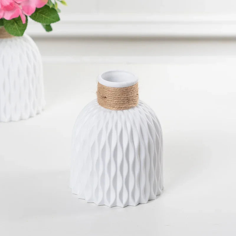 3 Dimensional Plastic Round Imitation Ceramic Floral Vases/Colors-Blue/Pink/White/