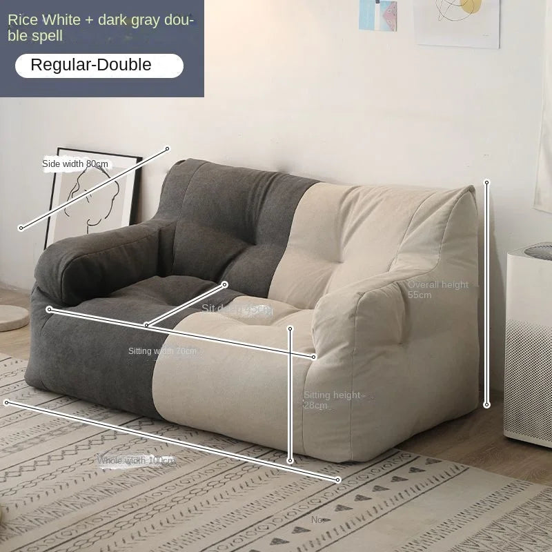 OMGD Modern Medium Firmness Wear-Resistant Removable Washable Soft Plush Thick White Upholstered Padded Breathable Polyester Cotton-Linen Fabric Cushions One Person OMGD Lazy Double Chaise Lounges Sofas/Colors-Beige/Gray/White