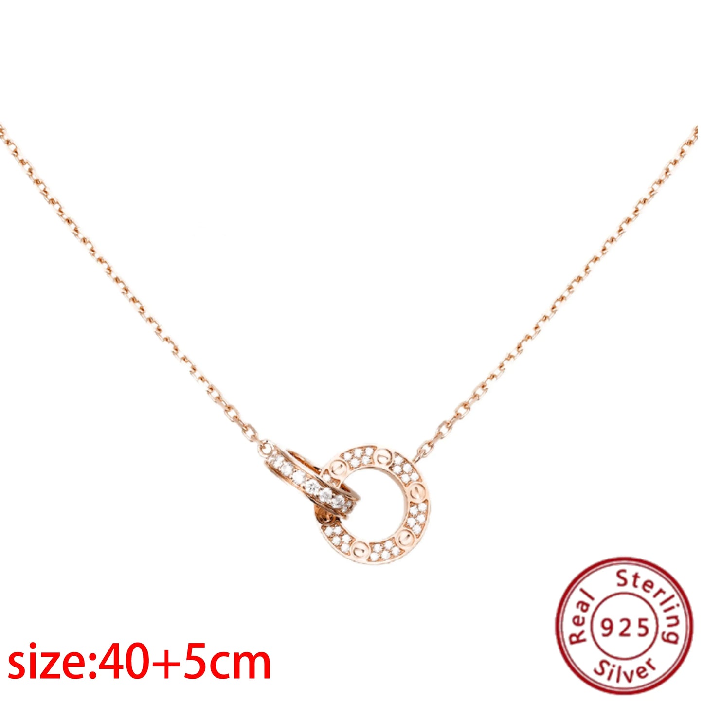 No-EN-Name-Null Adult Women Sterling Silver-Gold Plated Metal Zircon Clear White Diamond Stones Round O-Shaped Fine Imitation Chain Pendant Necklaces/Colors-Gold-Silver/Geometric/Clear/White/Rose Gold
