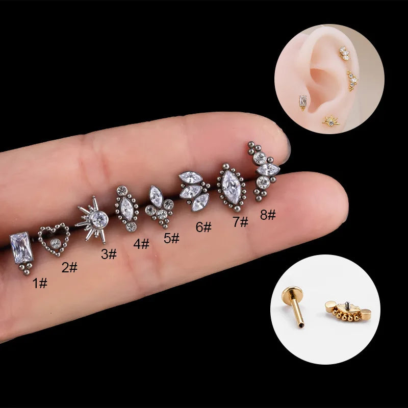 MATEWEI Adults Multiple-Shapes Cubic Zirconia Stones Embellishments Copper-Titanium Metal Labret Lip-Earrings Cartilage Earrings-Nose-Nasal Septum Flat Back Plug-Tunnel Helix Piercing Body Jewelry