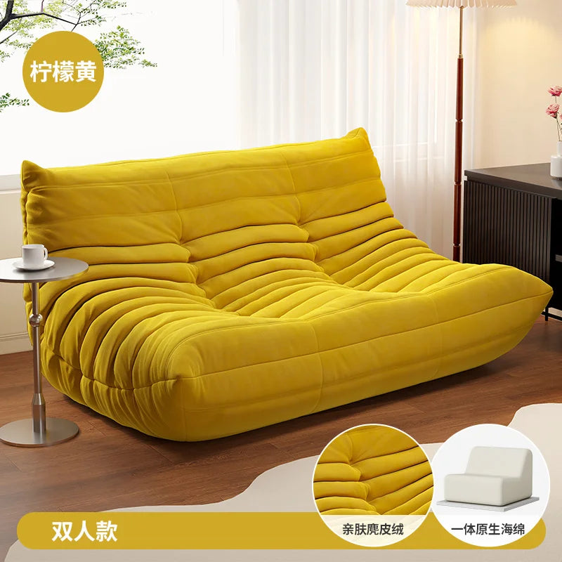 BIANXIANG Modern Medium Soft Firmness Double Seat L-Shaped White-Striped Design Velvet Synthetic Leather Cushions Bean Bag Sectional Sofas