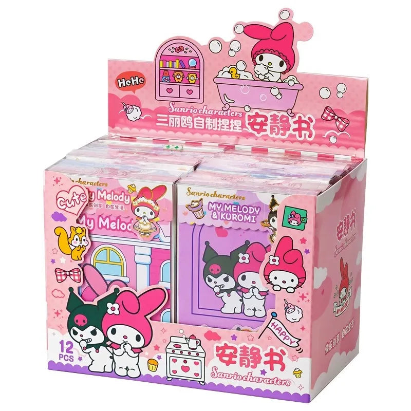 MINISO Kids Mini Sanrio Kawaii Reusable Quiet Book Six Themes Cartoon Scenes Multicolor Paper Stickers-Stickers Machines/Ages: 3-12 Years Old/Colors-Multicolor/Pink/Purple/Checkered