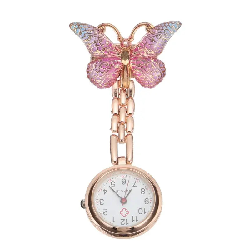 No-EN-Name-Null Adults Metal Alloy Round Shaped Digital Quartz White Face Black Numbers Butterfly-Flower Floral Styles Hanging Locked Pin-On Lapel Nurses Fob Pocket Watches