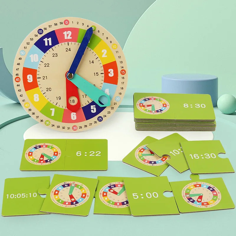 Teachers Educational Multicolor Wood-Paper Wall Clock Model/ Wood Stand /Games/15 Double-Sided Cards/Minute-Second-Hours Hands/Back Support-Magnet/Ages: 3 Years And Older