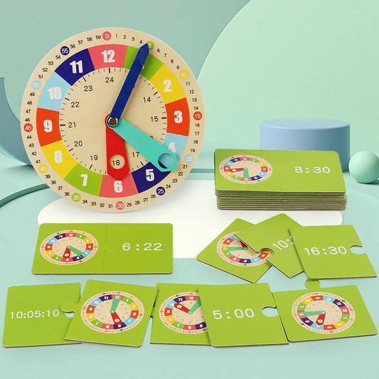 Teachers Educational Multicolor Wood-Paper Wall Clock Model/ Wood Stand /Games/15 Double-Sided Cards/Minute-Second-Hours Hands/Back Support-Magnet/Ages: 3 Years And Older