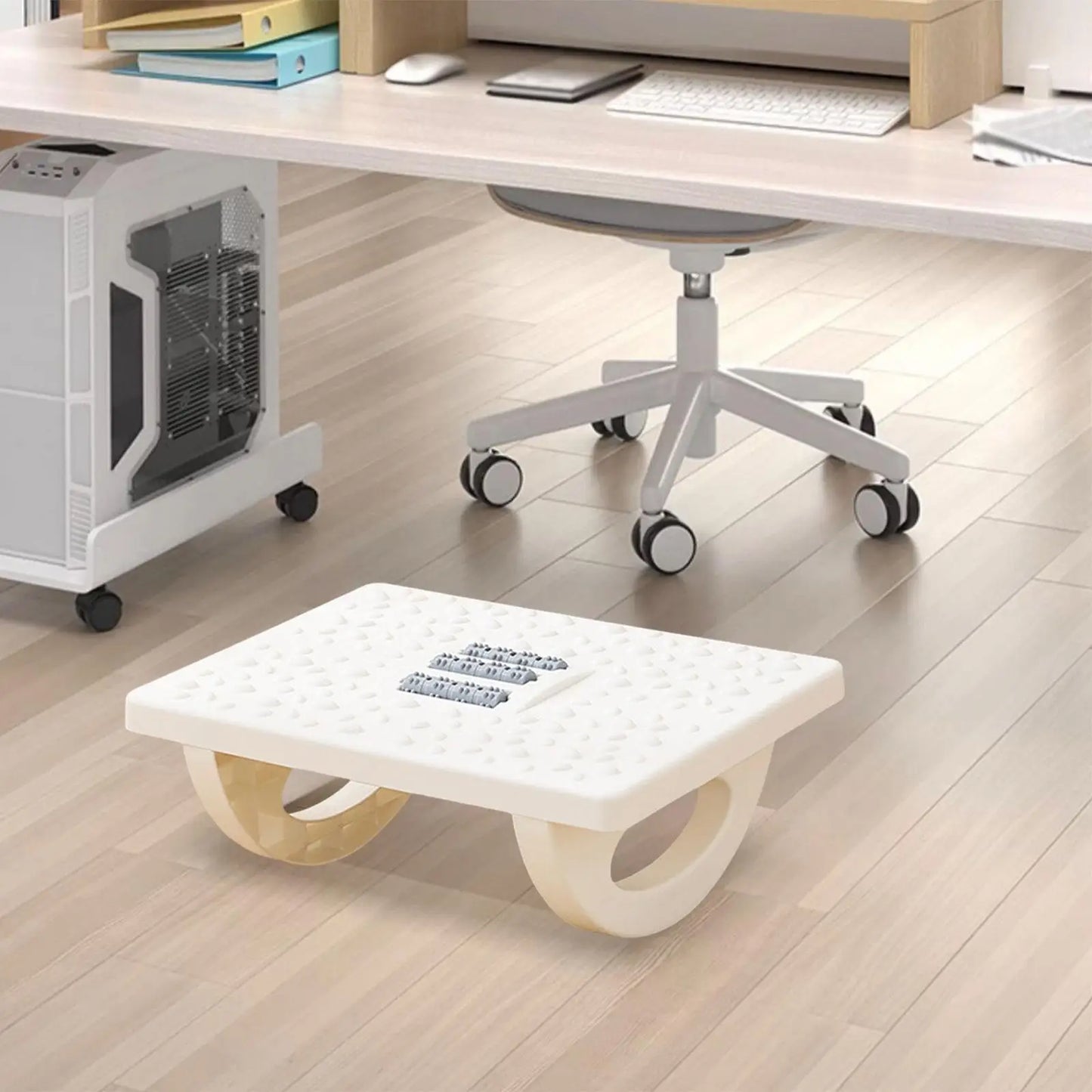 SERENABLE Ergonomic Under Computer Desk White Hard Flat Footrest Non-Skid Textured Surface Rollers Massagers /Colors-Black/White/Gray/Assembly Required