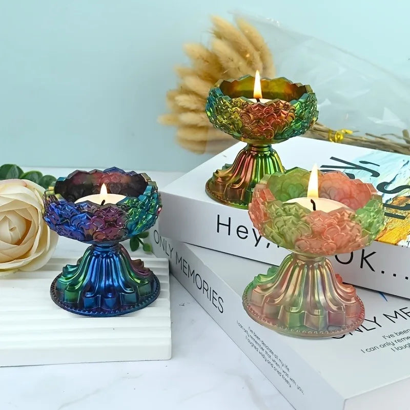 Home Decor 2 PCS DIY Small Floral Flower Design Round Shaped Tea Light Candle Holder Milky White Silicone Craft Molds Sets