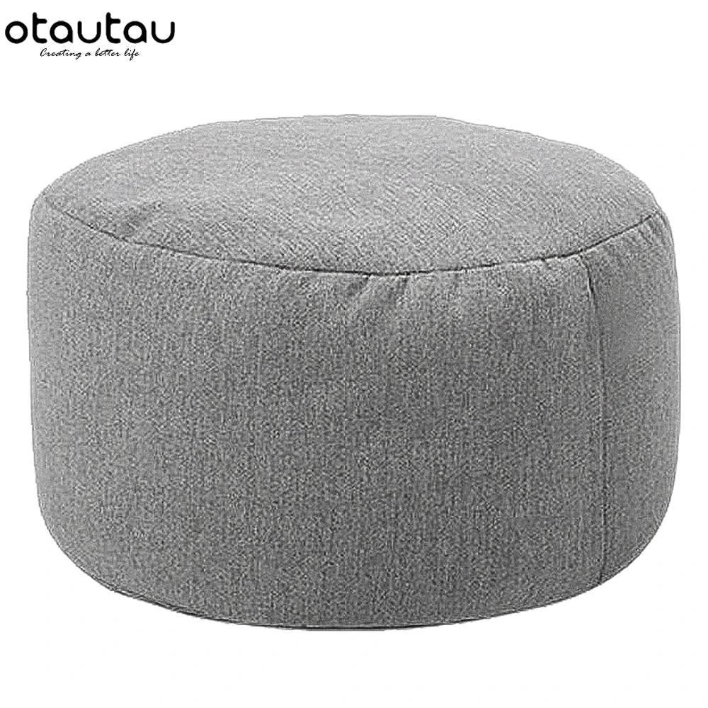 OTAUTAU One Person Small Gray Round Removable Cover Cotton-Linen Bean Bag Pouf Long Zipper Footstool Ottomans/ With Bean Bag Filling/Colors-Gray/Blue/Red/Orange/Pink/Yellow/Beige/White/Multicolor/Machine Washable-Dryer Safe