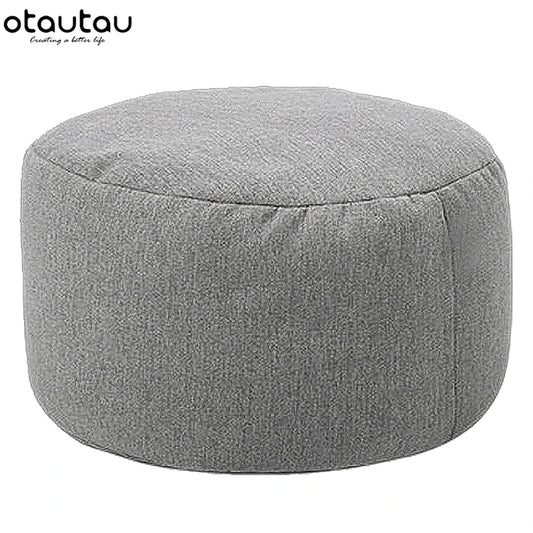 OTAUTAU One Person Small Gray Round Removable Cover Cotton-Linen Bean Bag Pouf Long Zipper Footstool Ottomans/ With Bean Bag Filling/Colors-Gray/Blue/Red/Orange/Pink/Yellow/Beige/White/Multicolor/Machine Washable-Dryer Safe