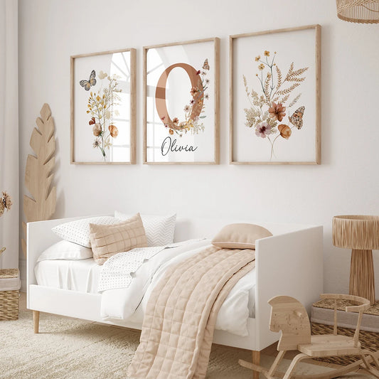 Baby Unframed Personalized Watercolor Wildflowers/Alphabet Canvas Waterproof Ink Prints/Colors-Floral/White