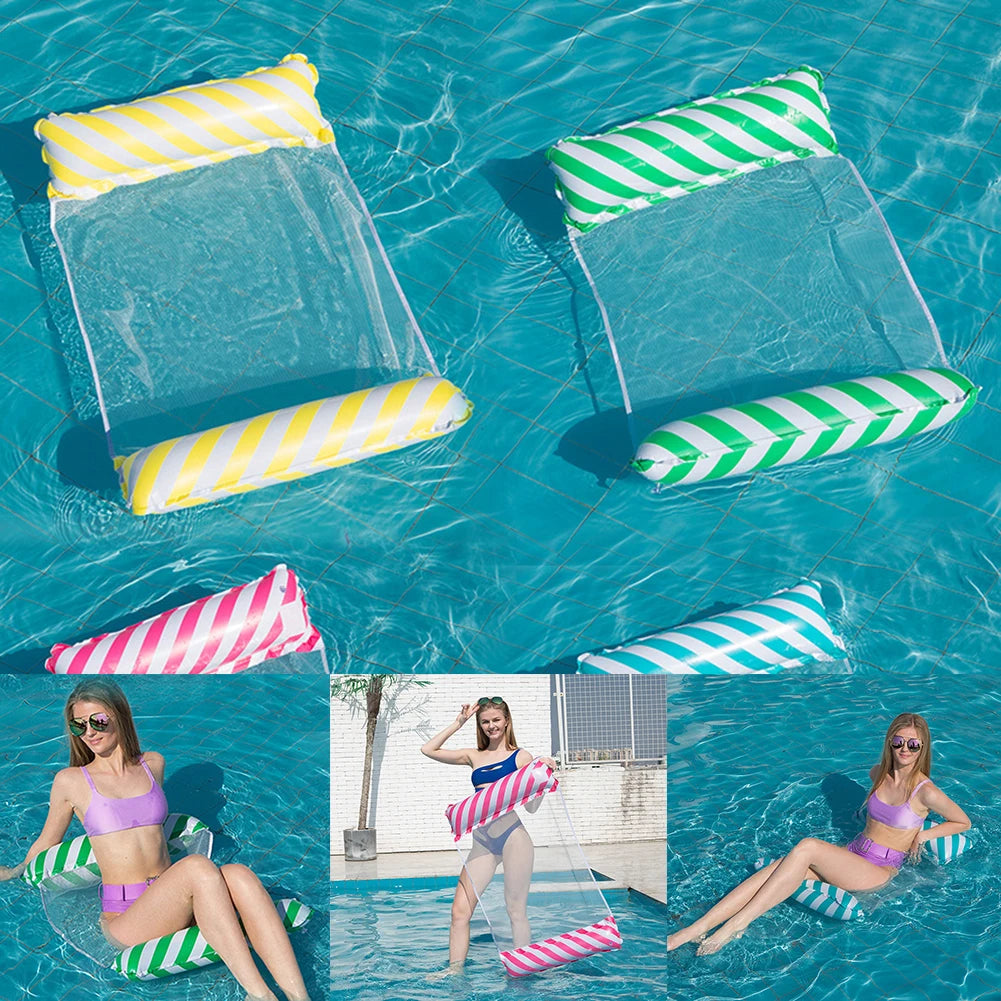 SHUNMAII Inflatable Floating Striped Blue-Green-White Foldable Clear Nylon Net Pool Chair Loungers Rafts