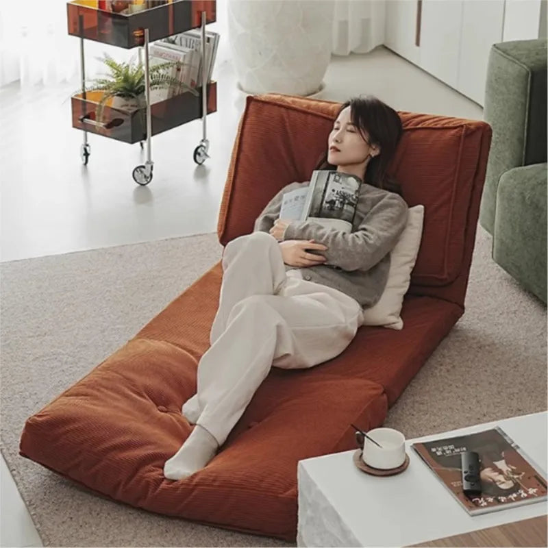 ZISIZ Indoor Modern Morocco Soft Plush Brown Velvet Corduroy Fabric L-Shaped Sponge Cushion Filling  Folding Lazy Futon Sofa Beds/Colors-White/Green/Beige /Orange/Brown/Striped/ Size: 90 x 63 x 63cm