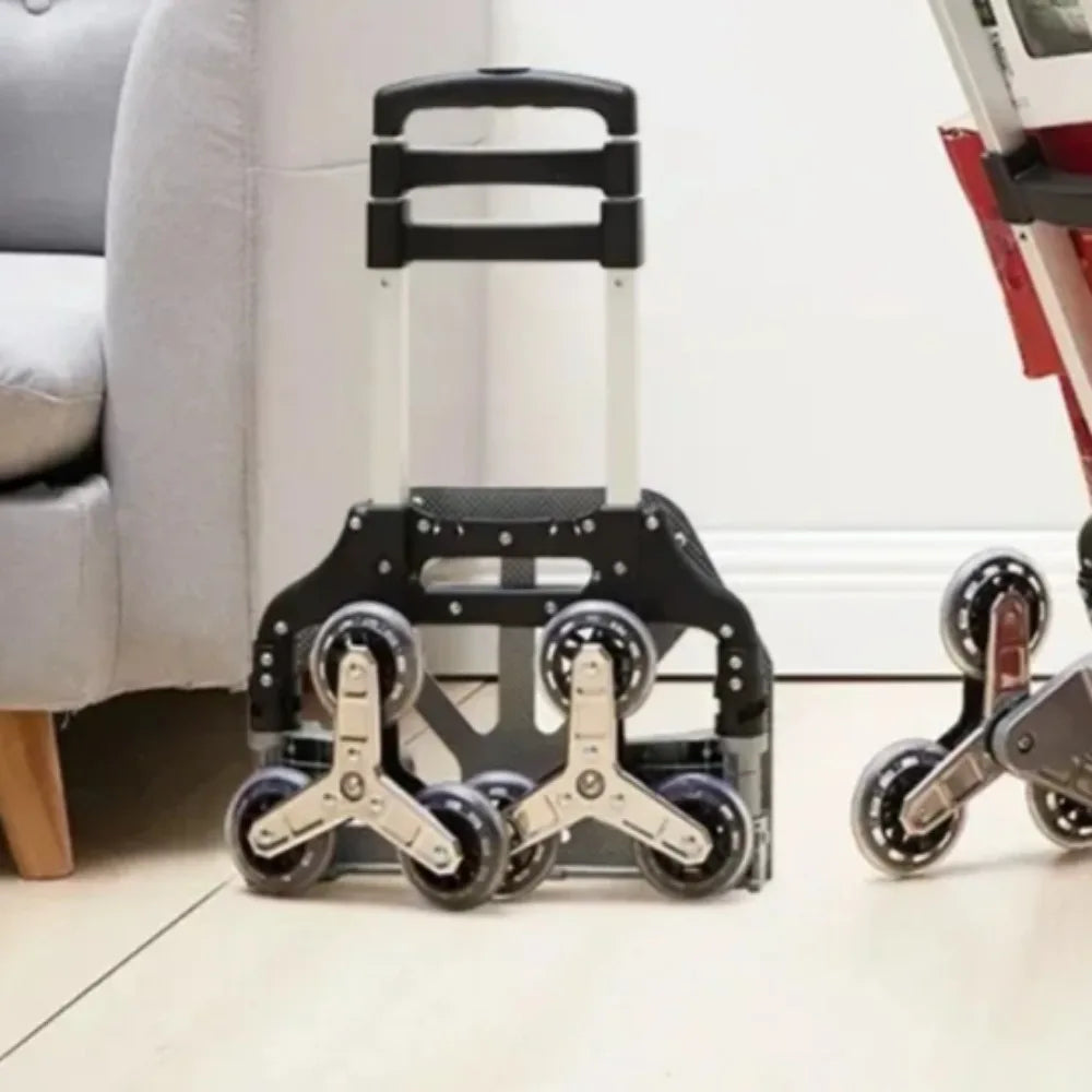 No-EN-Name-Null Outdoor Lightweight Rust-Proof Silver Aluminum-Gray-Black Plastic Three-Wheels-4 Extra Plastic Wheels 4X Bearing Drive Foldable Hand Truck Dollies/ Integrated Diecast Support /3 Sizes: 67cm/86cm/ 106cm/ Weight Capacity: 150 lbs
