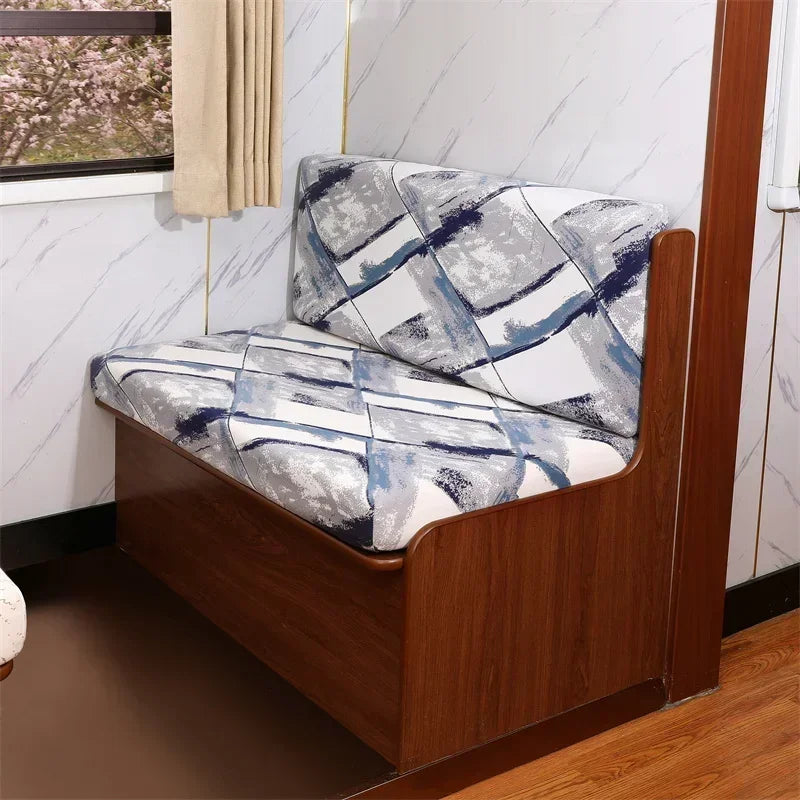 2 PCS Set Floral-Gray RV Camper Sofa Dinette Cushion Elastic Stretchy Slipcovers