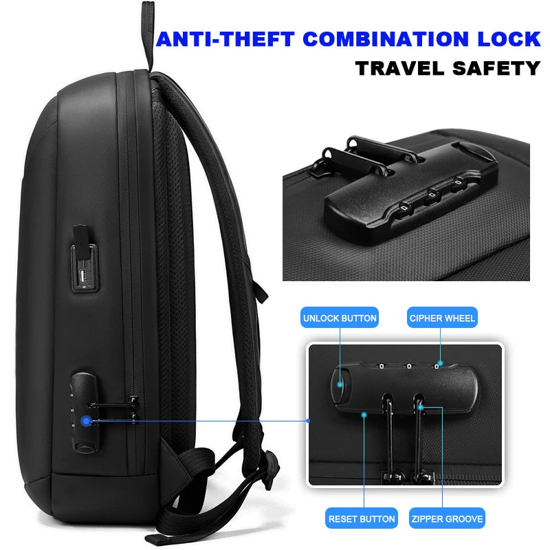 SWISS MILITARY Large Anti-Theft Waterproof Black Oxford Fabric Soft Curve Back Support Travel Polyester Lining  Zipper Soft Shoulder Straps-Handle 14-15.6 Inch Laptop Compartment Laptop Backpacks/Expandable USB Bag/ External Pockets