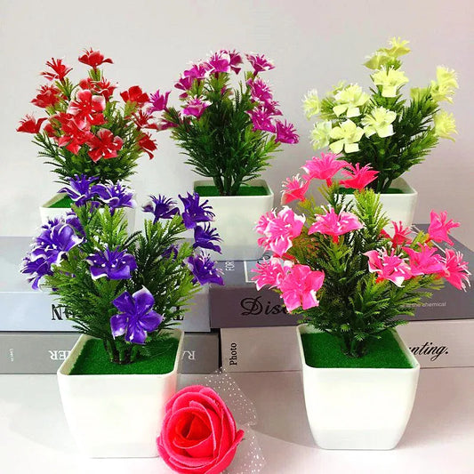 Plastic Bonsai Magnoliopsida Small Flower Pot Artificial Plants/ Colors-Red/Floral