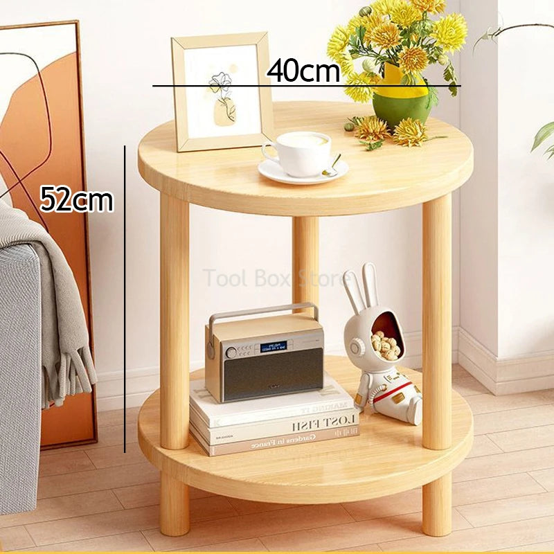 No-EN-Name-Null Modern 2-Tier Natural Log Wood White Round Shaped Nightstands/Colors-Natural Log Color-White