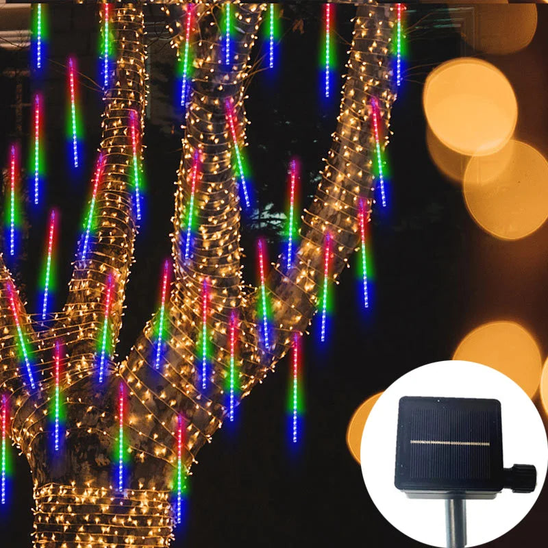 Outdoor Garden DIY Solar-Powered Cool White LED Lights Meteor Shower-Rain Garland Light Ropes-Strings Lights/Colors-Blue/Black/Purple/Yellow/White/Pink/Sizes: 30cm/50cm
