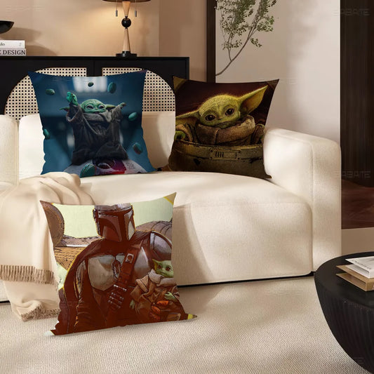 Printed B-Baby-Yoda S Throw Pillowcase Covers/Colors-Multicolor/Blue/Brown/Green
